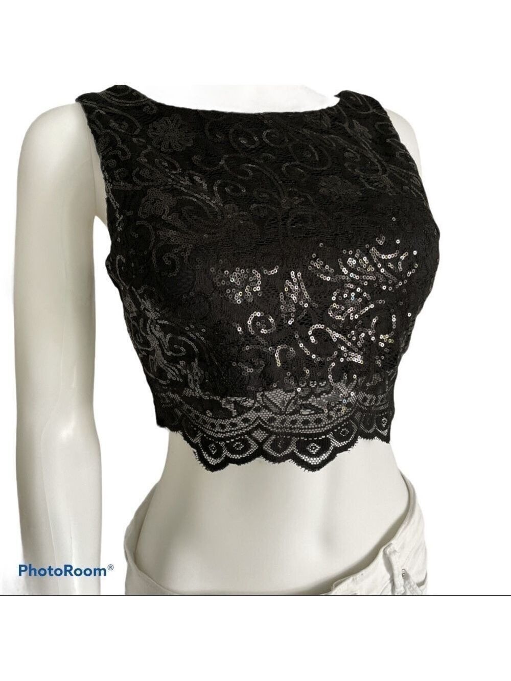 $10 SALE Jodi Kristopher Lace Sequin Crop Top Size 5